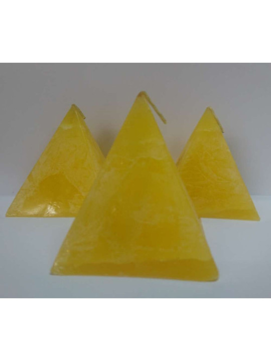 Vela Pirámide Pequeña Amarilla, 6cm base x 7cm altura, Abrecaminos Dinero, Económia