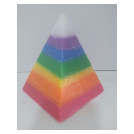 Vela Pirámide 7 Colores, 10cm base x 13 cm altura.