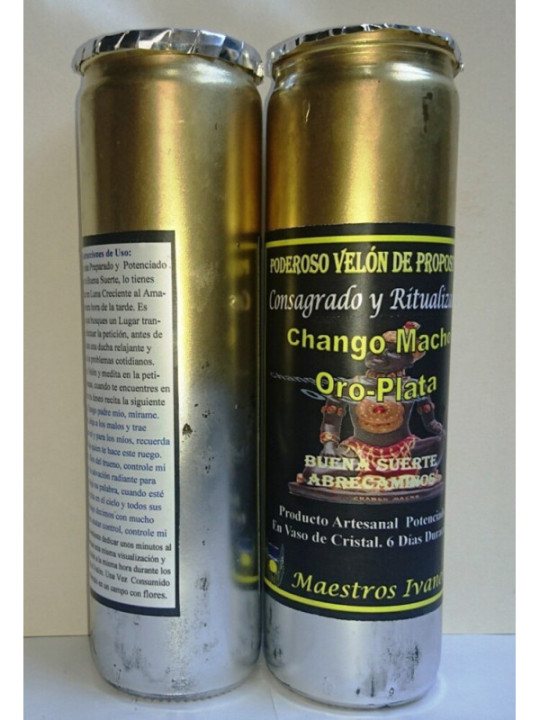 Velón Especial Petición Chango Macho, Oro-Plata. Buena suerte