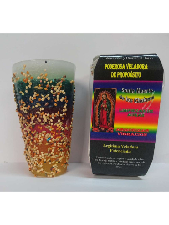 Veladora Especial de Petición Santa Muerte de los Chakras, Limpiezas de Aura