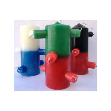 Velón 7 Mechas Tumba Trabajos Verde-Rojo