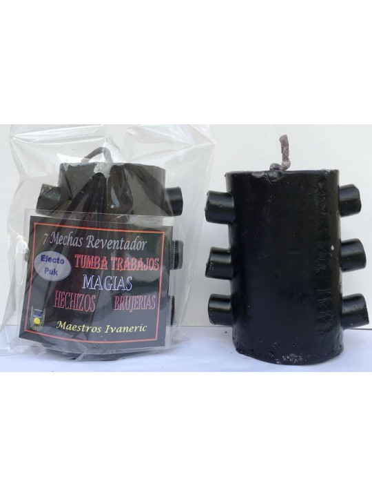 Velón 7 Mechas Tumba Trabajos Negro Efecto Puk (detonante)
