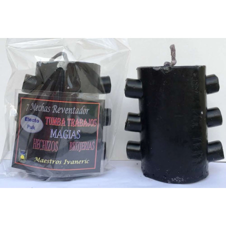 Velón 7 Mechas Tumba Trabajos Negro Efecto Puk (detonante)
