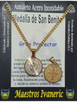 Talismán Artesano De Acero Inoxidable, Medalla de San Benito Dorada, Gran Protector