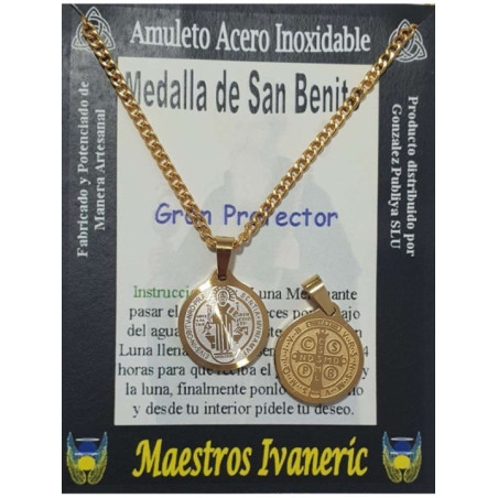 Talismán Artesano De Acero Inoxidable, Medalla de San Benito Dorada, Gran Protector