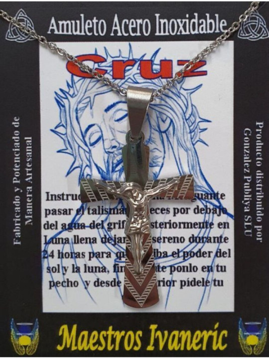 Talismán Artesano De Acero Inoxidable, Cruz con Jesús