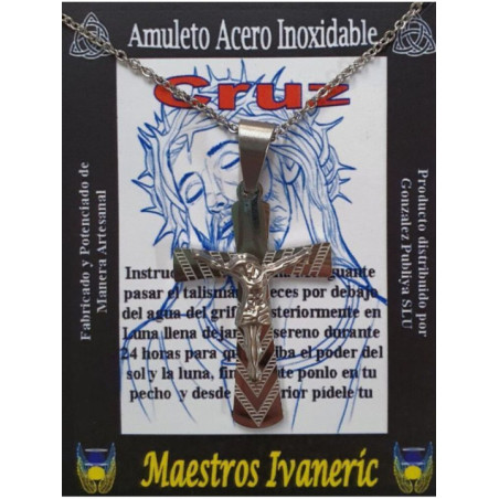 Talismán Artesano De Acero Inoxidable, Cruz con Jesús