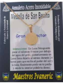 Talismán Artesano Dorado Pequeño De Acero Inoxidable, San Benito, Gran Protector