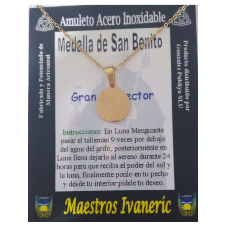 Talismán Artesano Dorado Pequeño De Acero Inoxidable, San Benito, Gran Protector