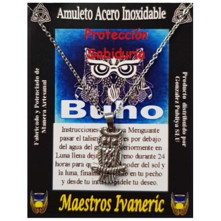 Talismán Artesano  De Acero Inoxidable, Búho