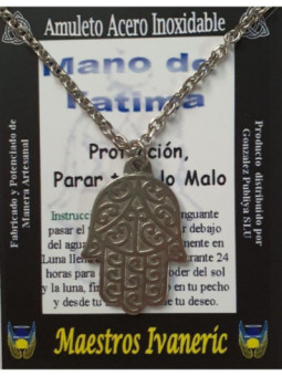 Talismán Artesano De Acero Inoxidable, Mano de Fatima, protección
