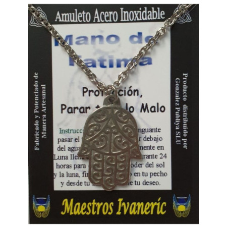 Talismán Artesano De Acero Inoxidable, Mano de Fatima, protección