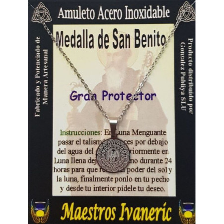 Talismán Artesano De Acero Inoxidable, San Benito, Gran Protector