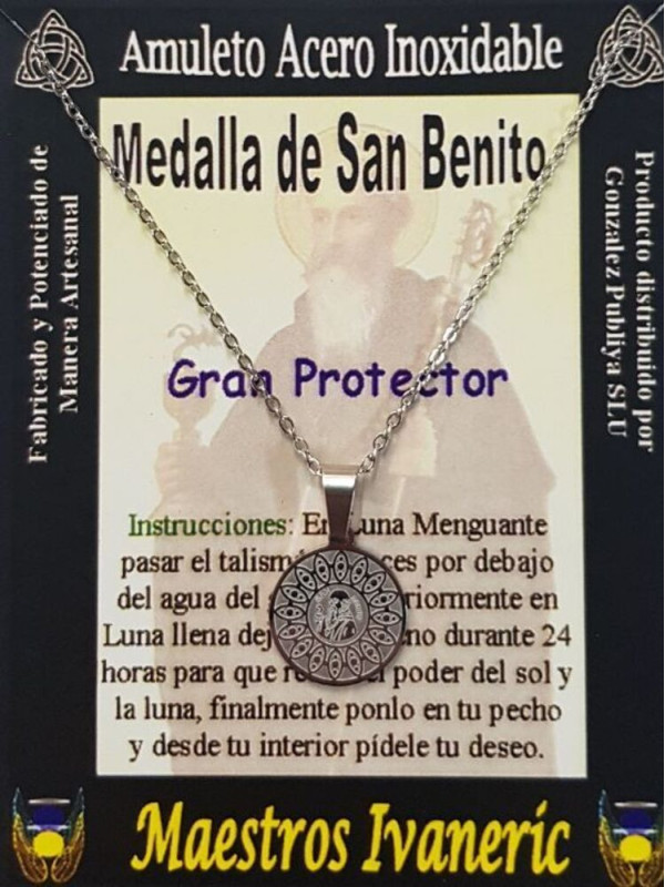 Talismán Artesano De Acero Inoxidable, San Benito, Gran Protector
