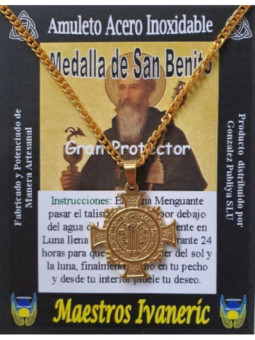 Talismán Artesano De Acero Inoxidable Dorado, San Benito