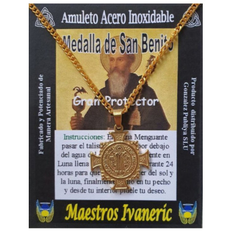 Talismán Artesano De Acero Inoxidable Dorado, San Benito