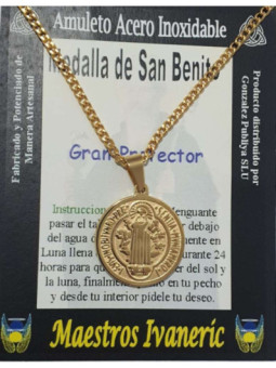 Talismán Grande Artesano De Acero Inoxidable Dorado, San Benito, Gran Protector