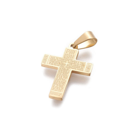 Talismán Artesano Dorado De Acero Inoxidable, Cruz Con Padre Nuestro 2,45cm
