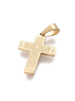 Talismán Artesano Dorado De Acero Inoxidable, Cruz Con Padre Nuestro 4,40cm