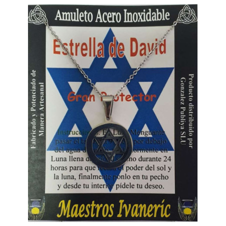 Talismán Artesano De Acero Inoxidable, Estrella de David. Gran Protector