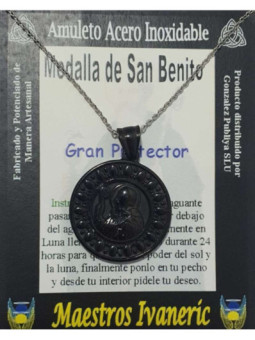 Talismán Artesano Negro De Acero Inoxidable, San Benito, Gran Protector