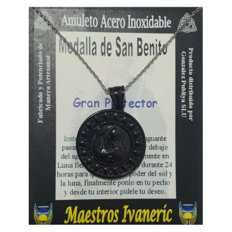 Talismán Artesano Negro De Acero Inoxidable, San Benito, Gran Protector
