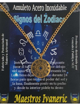 Talismán Artesano De Acero Inoxidable Dorado, Signos del Zodiaco