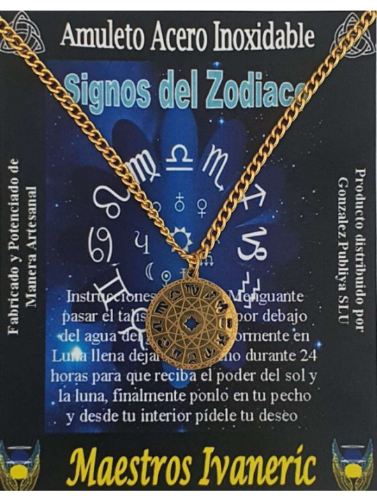 Talismán Artesano De Acero Inoxidable Dorado, Signos del Zodiaco
