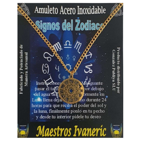 Talismán Artesano De Acero Inoxidable Dorado, Signos del Zodiaco