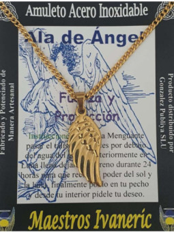 Talismán Artesano Dorado de Acero Inoxidable Ala de Ángel. Fuerza y Protección.