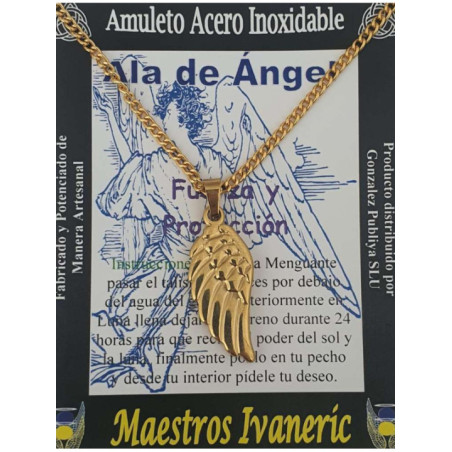 Talismán Artesano Dorado de Acero Inoxidable Ala de Ángel. Fuerza y Protección.