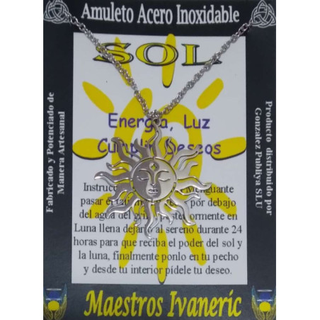 Talismán Artesano de Acero Inoxidable Sol. Energía, Luz