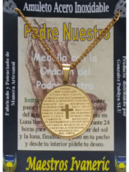 Talismán Grande Artesano Dorado De Acero Inoxidable, Medalla Con Padre Nuestro, 3.3 cm Diámetro