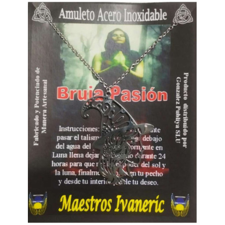 Amuleto Bruja de Acero Inoxidable con Cadena