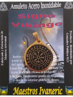 Talismán Artesano De Acero Inoxidable Signos Vikingos, 3 cm de Diámetro con cordón