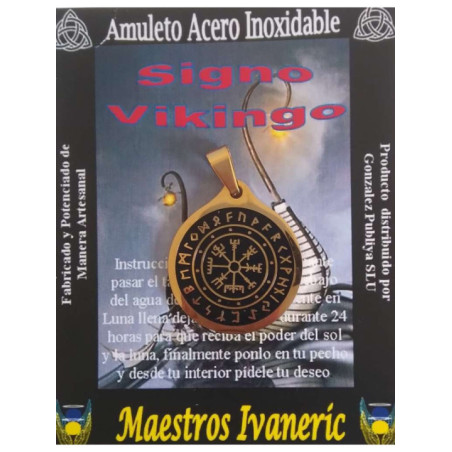 Talismán Artesano De Acero Inoxidable Signos Vikingos, 3 cm de Diámetro con cordón