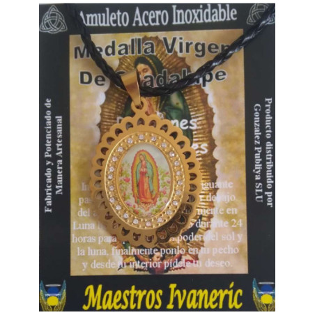 Talismán Grande Artesano De Acero Inoxidable, Virgen Guadalupe, 4,4 cm con Cordón