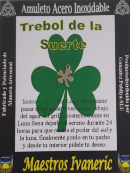 Talismán Artesano De Acero Inoxidable Trébol de la Suerte. 1.3 cm