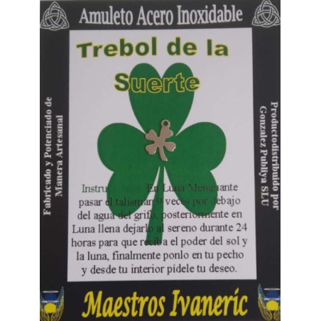 Talismán Artesano De Acero Inoxidable Trébol de la Suerte. 1.3 cm