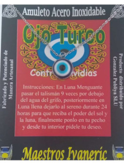 Talismán Artesano Ojo Turco en base De Acero Inoxidable, Contra Envidias