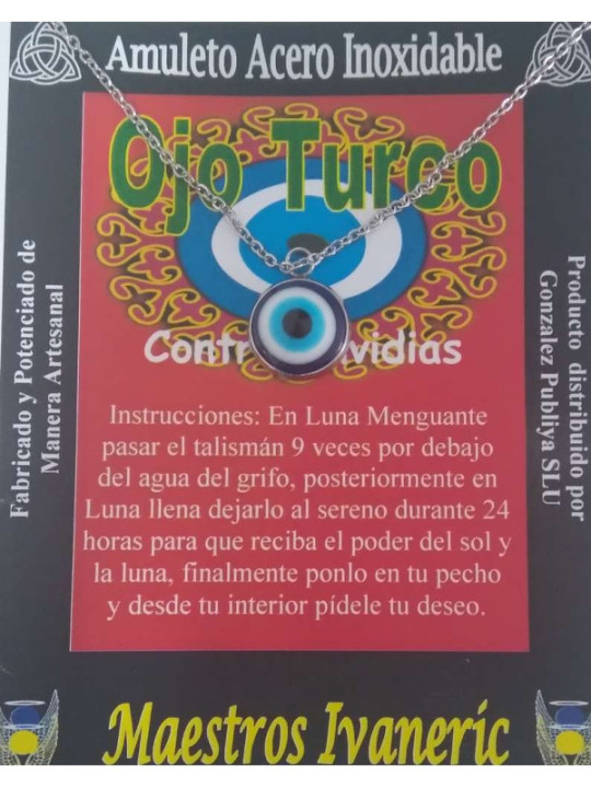 Talismán Artesano Ojo Turco en base De Acero Inoxidable, Contra Envidias