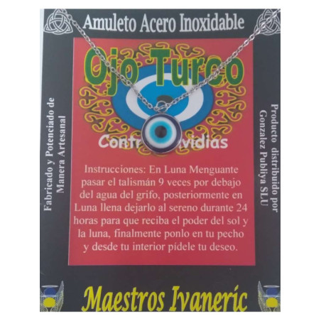 Talismán Artesano Ojo Turco en base De Acero Inoxidable, Contra Envidias