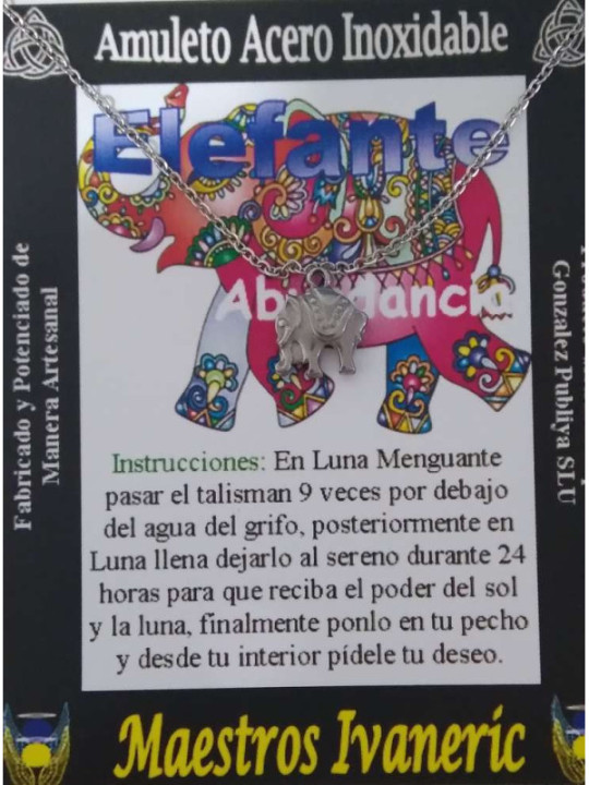 Talismán Artesano de Acero Inoxidable Elefante
