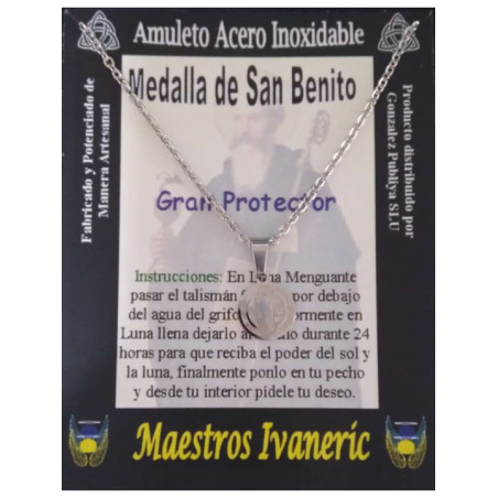 Talismán Artesano Plateado Pequeño De Acero Inoxidable, San Benito, Gran Protector