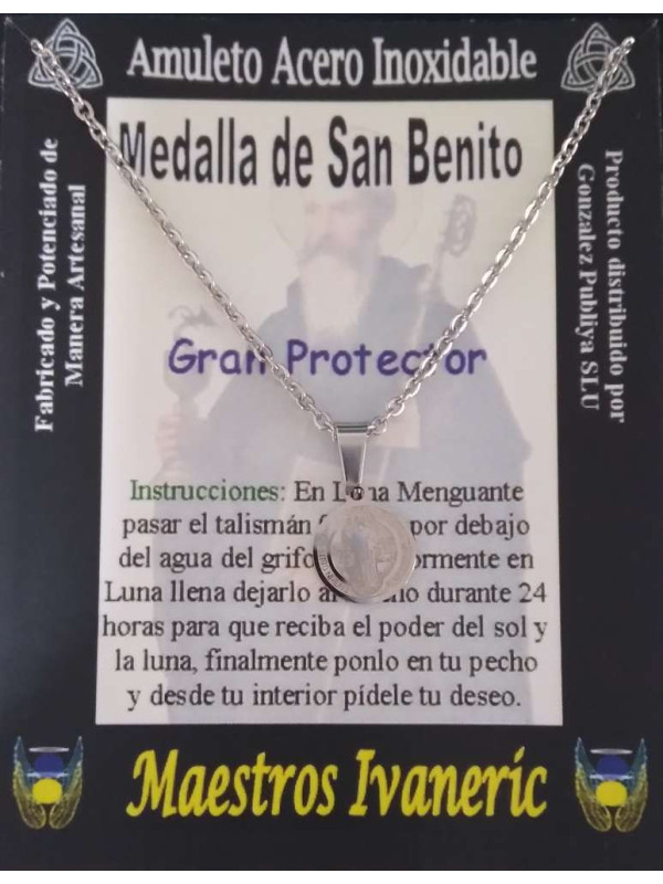 Talismán Artesano Plateado Pequeño De Acero Inoxidable, San Benito, Gran Protector