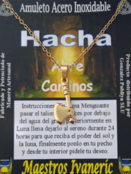 Talismán Artesano De Acero Inoxidable Hacha Abrecaminos Dorada. 1.78 cm