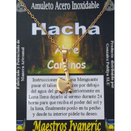 Talismán Artesano De Acero Inoxidable Hacha Abrecaminos Dorada. 1.78 cm