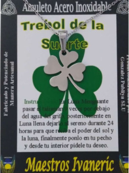 Talismán Artesano De Acero Inoxidable Trébol de la Suerte. 2,55cm