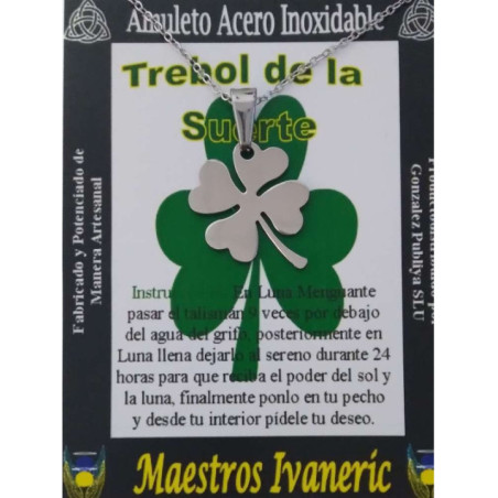 Talismán Artesano De Acero Inoxidable Trébol de la Suerte. 2,55cm