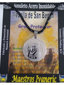 Talismán Artesano De Acero Inoxidable, Medalla de San Benito 3,1 cm con Cordón